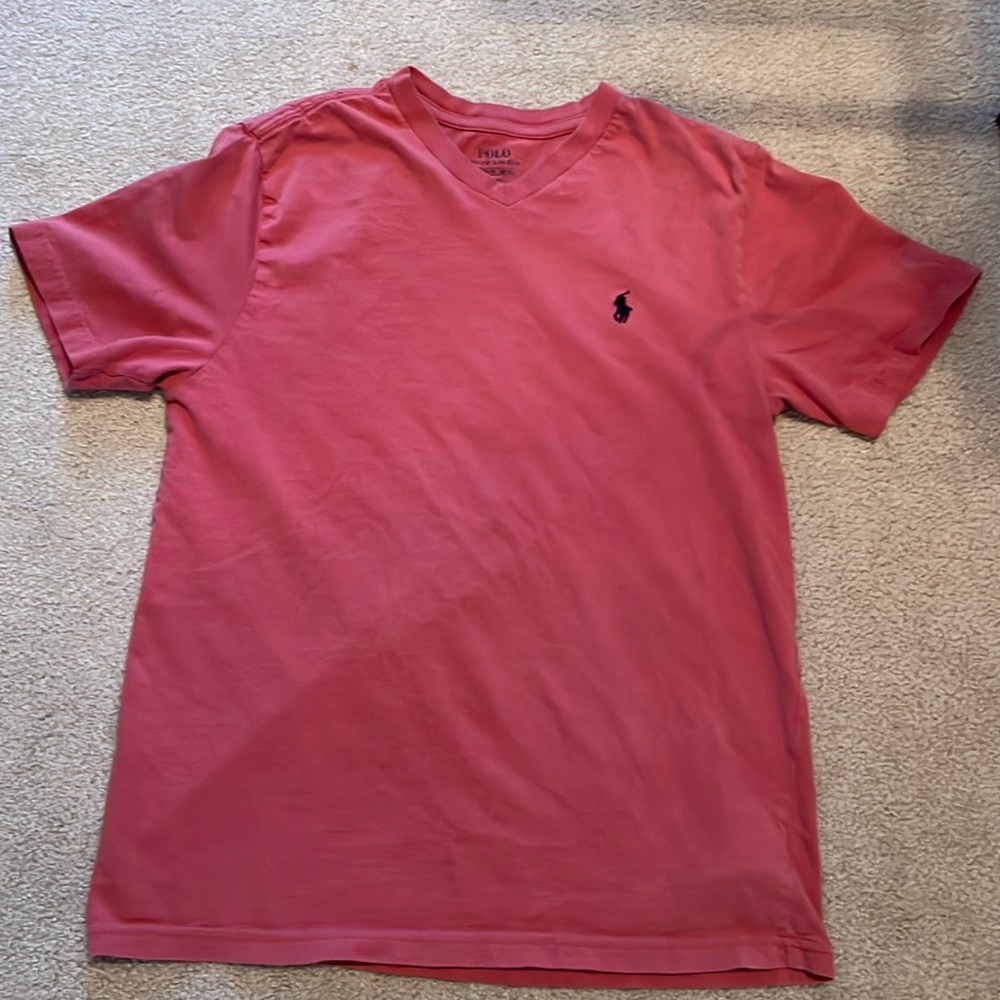 Used Polo by Ralph Lauren tee shirt Boys L (14-16) Washed Red Navy Blue logo